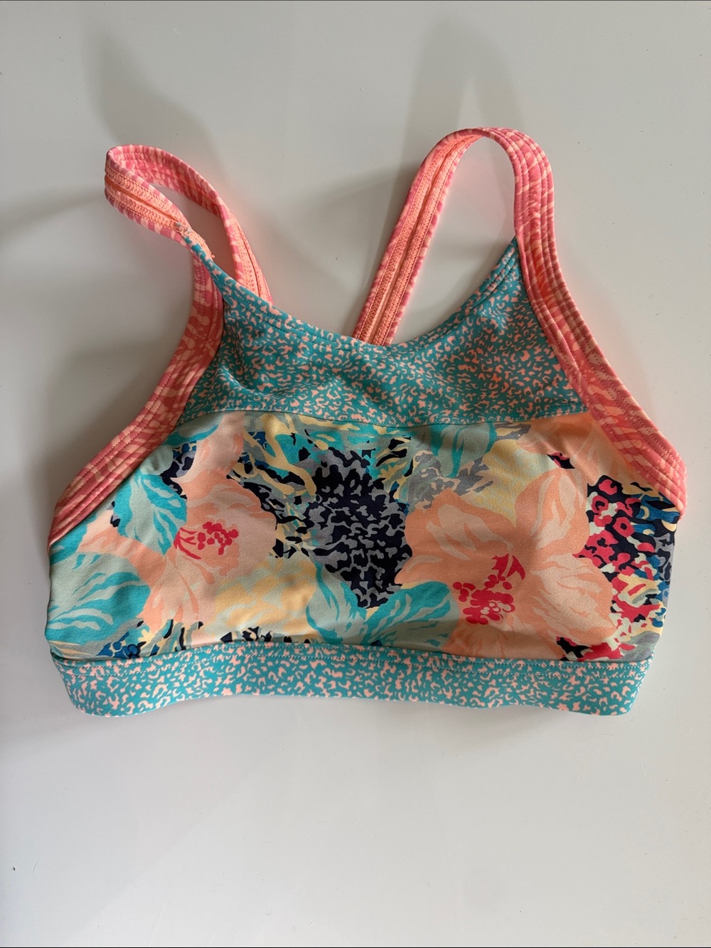 Athleta Girl Kids Floral Swim Top in Coral and Teal - Youth size 14